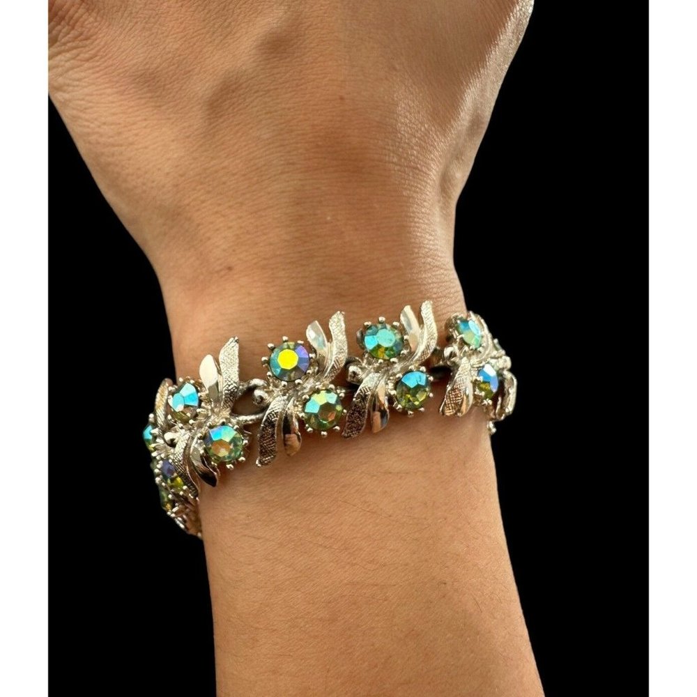 Silver-Tone Aurora Borealis Crystal Flower Bracelet - Women's Jewelry